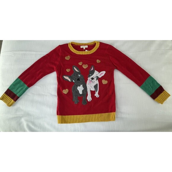 Margaux & Lexi Girls Red Combo Dog Pullover Holiday Sweater Sz L 14 New - Picture 2 of 7